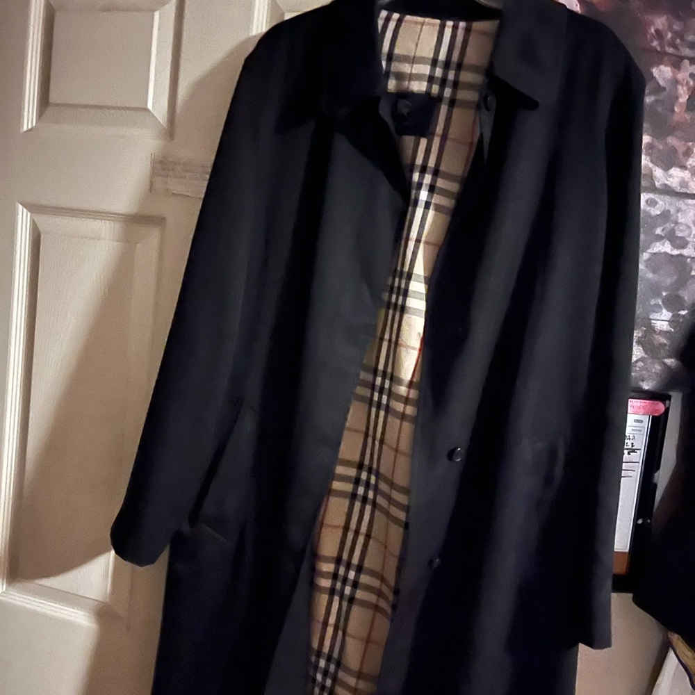 Burberry Dark Trench Coat with Classic Plaid Interior